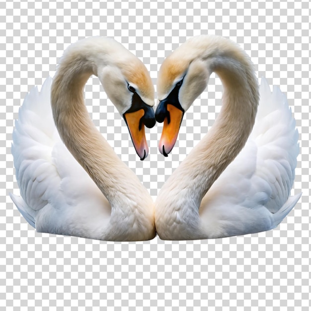 PSD two swans forming a heart shape with their necks isolated on transparent background