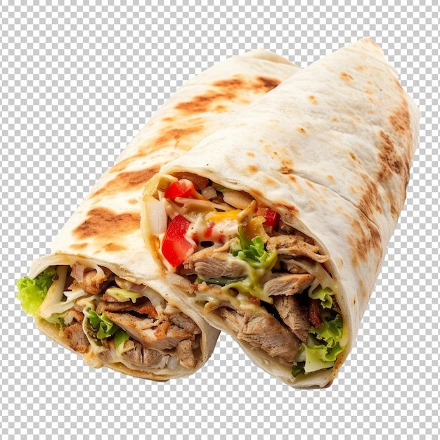 Two tacos with vegetables on a transparent background