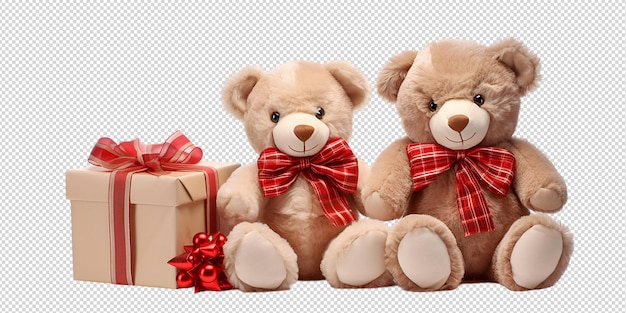 PSD two teddy bears with a red ribbon and a bow tie