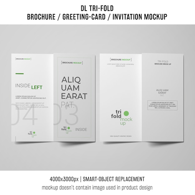 two trifold brochure or invitation mockups next to each other