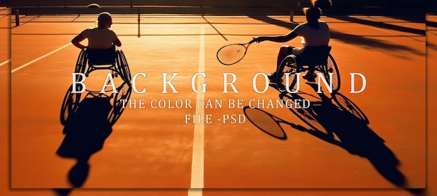 PSD two wheelchair tennis players in silhouette on the court