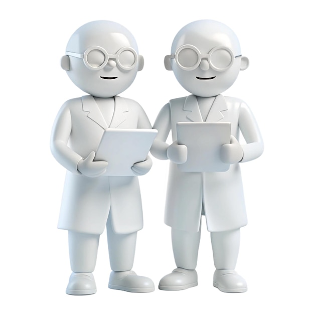 PSD two white cartoon characters standing next to each other