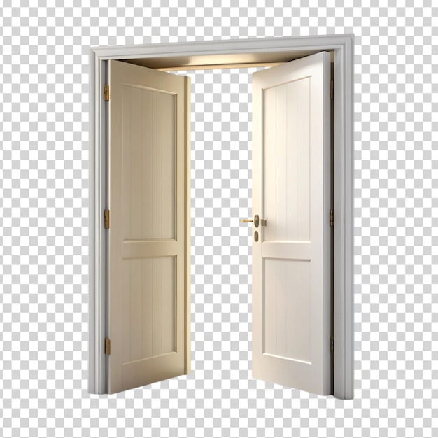 Two white doors with gold handles on transparent background