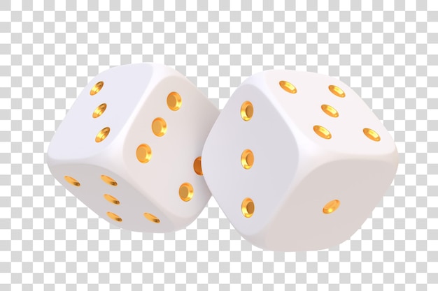 Two white rolling gambling dice isolated on a white background Lucky dice Board games Money bets 3D