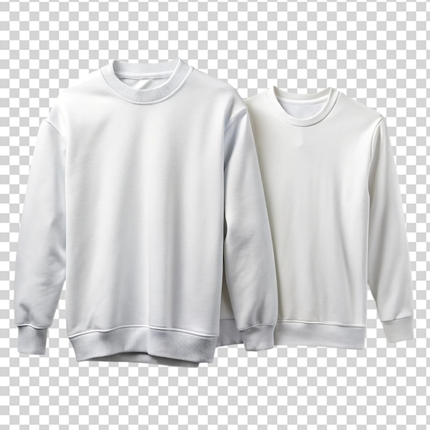 Two white sweatshirts on a hanger on transparent background