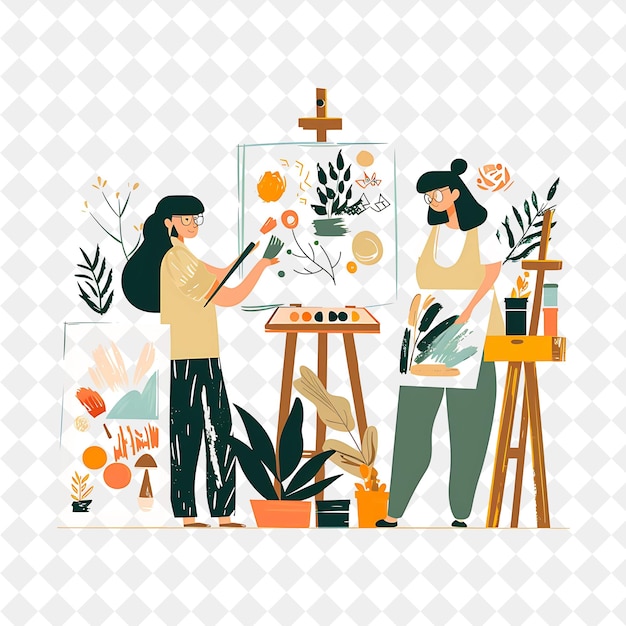 PSD two women painting a cross on a board with the word quot welcome quot on it