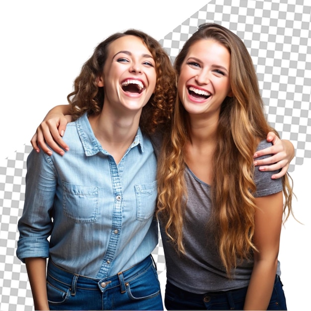 Two women posing for a photo with the words quot frisbee quot on the top