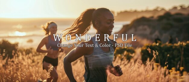 Two Women Running on a Cliffside Trail