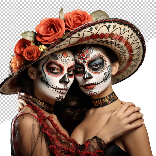 two women wearing a sombrero and a hat with flowers on them