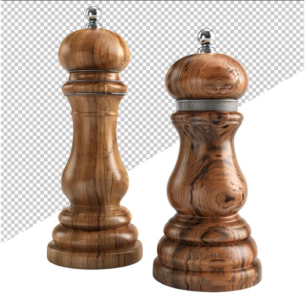 PSD two wooden chess pieces with a silver bead on the top