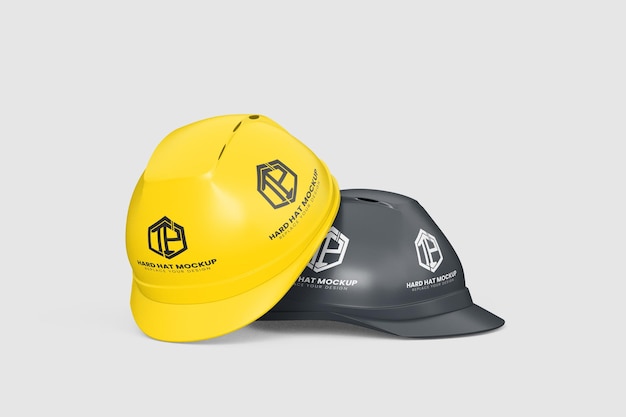 Two yellow and black construction hats with the word cloud on them.