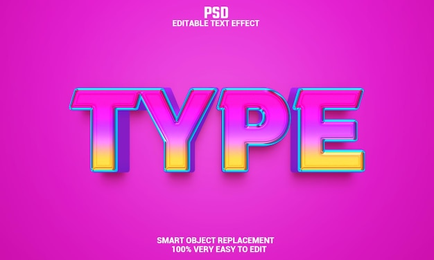 Type 3d editable text effect with background Premium Psd