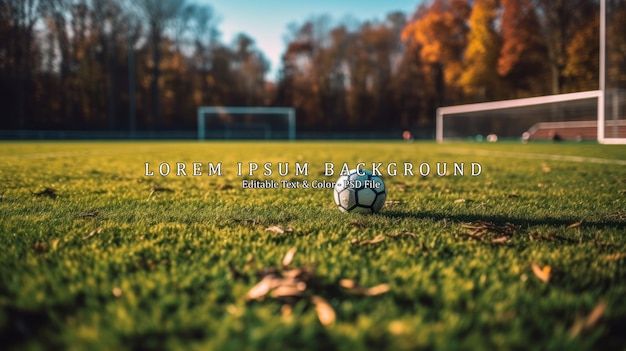 Typical soccer ball on the free kick marking line outdoors on the stadium field