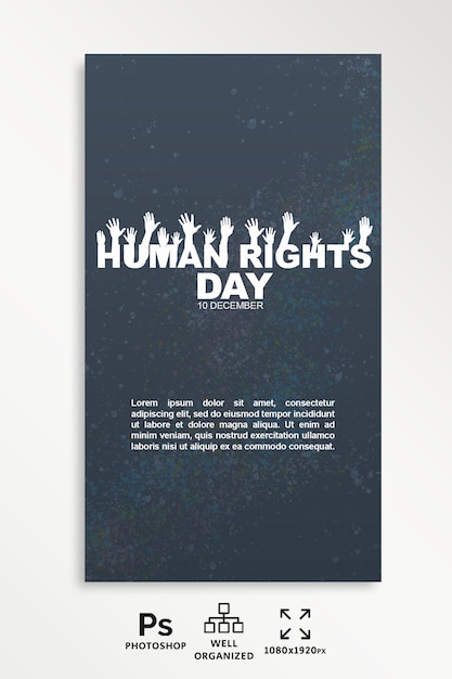 Typographic Human Rights Day social media story design, editable PSD template, protest hand