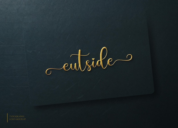 PSD typography logo mockup with gold embossed effect on surface