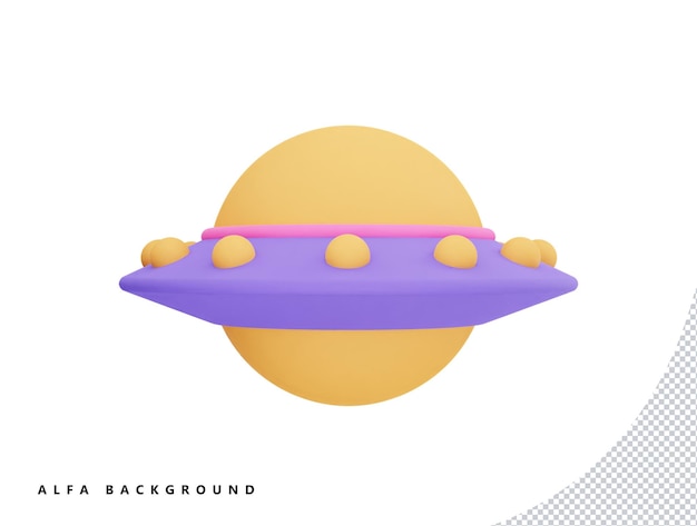 UFO spaceship with 3d vector icon cartoon minimal style