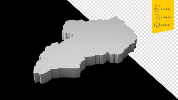 Uganda 3D map on isolated background 3D illustration