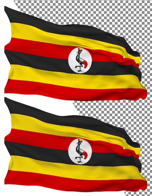 Uganda flag wave isolated plain bump texture transparent background 3d rendering