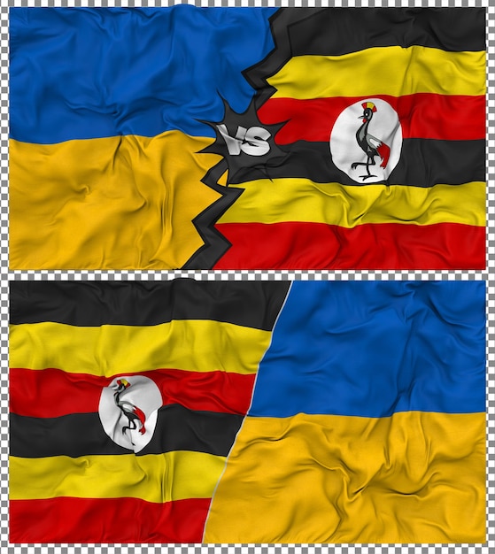 Uganda vs Ukraine Half Combined Flag Cloth Bump Texture 3D Rendering