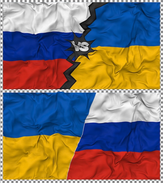 Ukraine vs Russia Half Combined Flag Cloth Bump Texture 3D Rendering