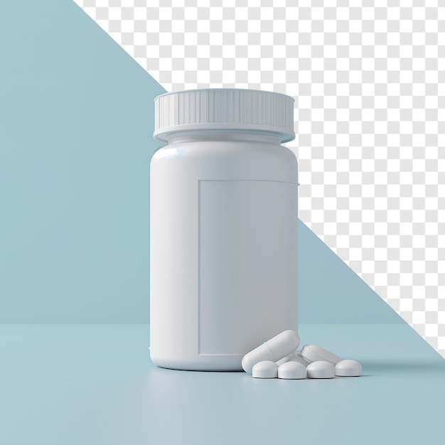 Ultra Realistic White Pill Jar with Pills on Blue