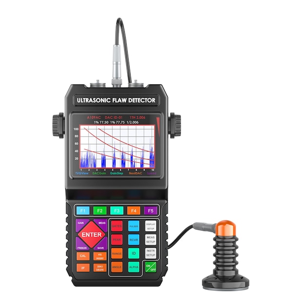 Ultrasonic Flaw Detector front view 3D rendering isolated on transparent background