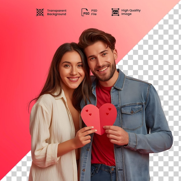 Um casal abracado segurando um coracao de papel vermelho dia dos namorados Valentines day