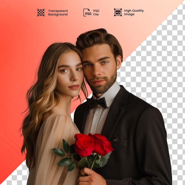 um casal elegante com um buque de rosas vermelhas dia dos namorados Valentines Day