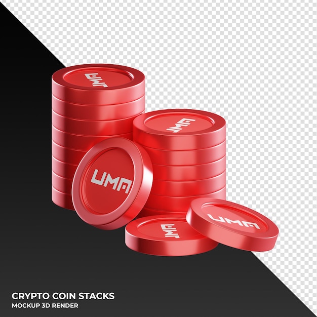 UMA coin stacks cryptocurrency 3D render illustration