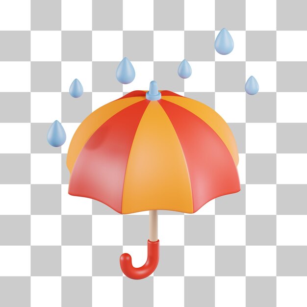 Umbrella with Raindrop 3D Icon