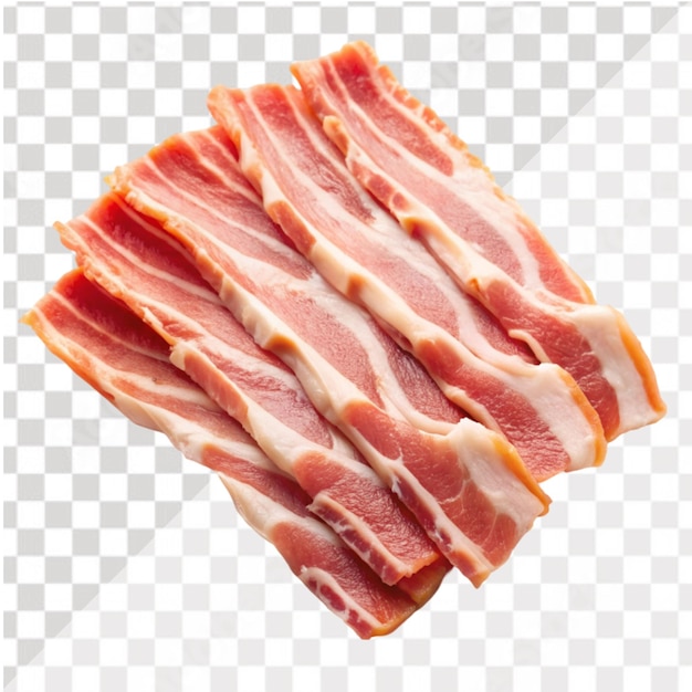 PSD uncooked raw bacon slices isolated on transparent background