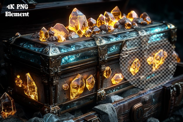 Uncover ancient treasures with glowing mythical relics on transparent background