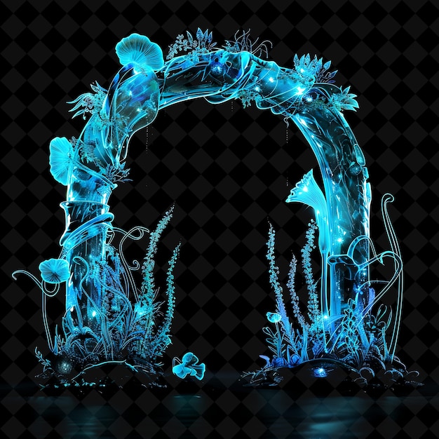 Underwater Cave Gate With Bioluminescent Plants and Sea Crea PNG Y2K Shape Neon Color Collection