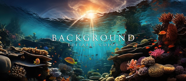 PSD underwater coral reef landscape with colorful fish and marine ecosystem