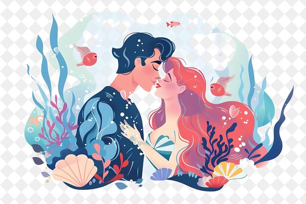 Underwater Palace With Ariel and Prince Eric Sharing a Kiss People Life Style Flat Illustration