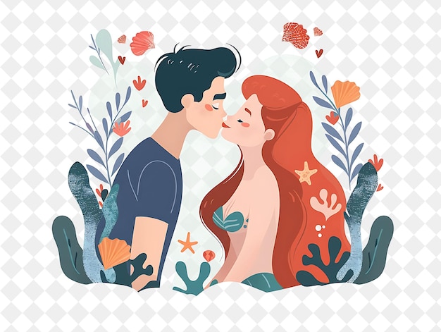 Underwater Palace With Ariel and Prince Eric Sharing a Kiss People Life Style Flat Illustration