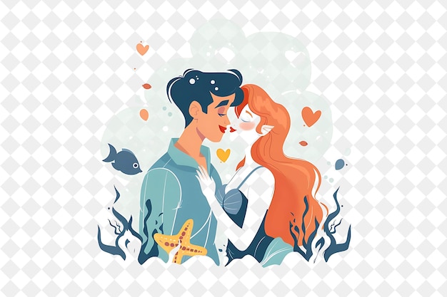 Underwater Palace With Ariel and Prince Eric Sharing a Kiss People Life Style Flat Illustration