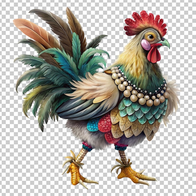 une poule en costume et avec joli plumage