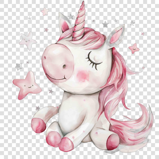 PSD unicorn baby pink happy star white sparkles nuresery watercolor