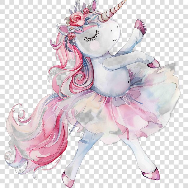 PSD unicorn ballerina wearing ballet shoes nuresery watercolor