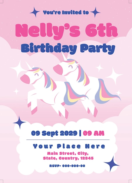 PSD unicorn birthday invitation