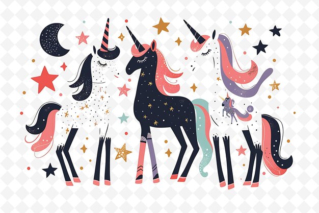 PSD unicorn characters attending a masquerade ball design is ele flat illustration festival theme art