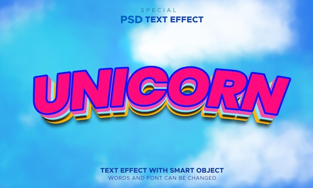 Unicorn pastel colorful sweet text effect editable 3d style logo mockup