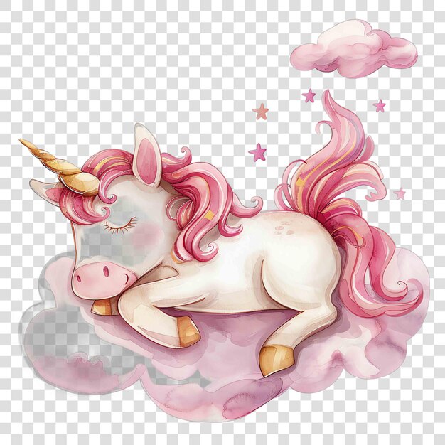 unicorn sleeping on a light pink cloud nuresery watercolor