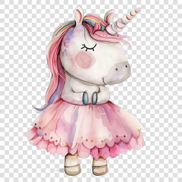 PSD unicorn wearing cute pink dress nuresery watercolor