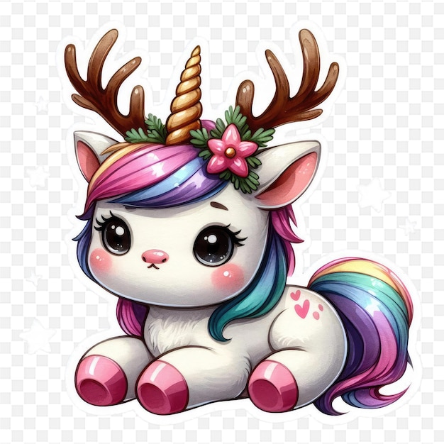 PSD a unicorn with a rainbow mane and tail on its head