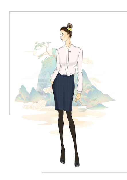 uniform workwear cloth sketch fashion style woman shirt business