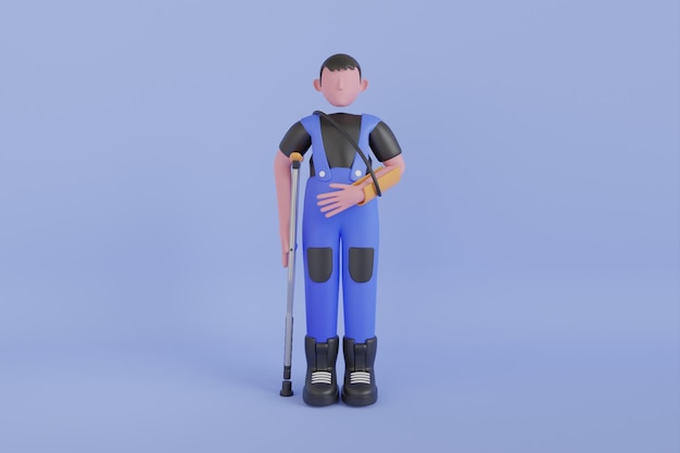 A uniformed worker with injuries to his foot and hand bravely persevering through physical pain