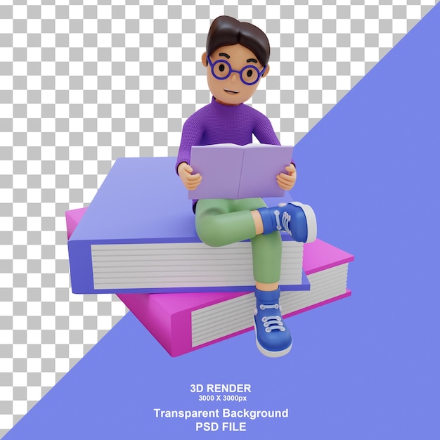 The unique 3D character of a student is studying