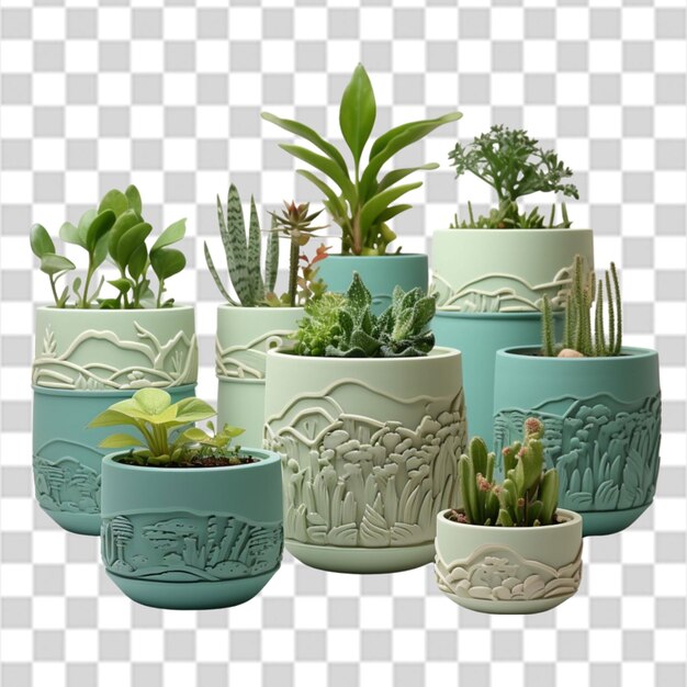 PSD unique 3dprinted plant pots with earth daythemed patterns and quotes png transparent